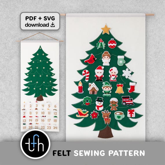 Pattern: Felt Christmas Advent Calendar and 30 Ornaments - PDF Sewing Tutorial Download with SVG files