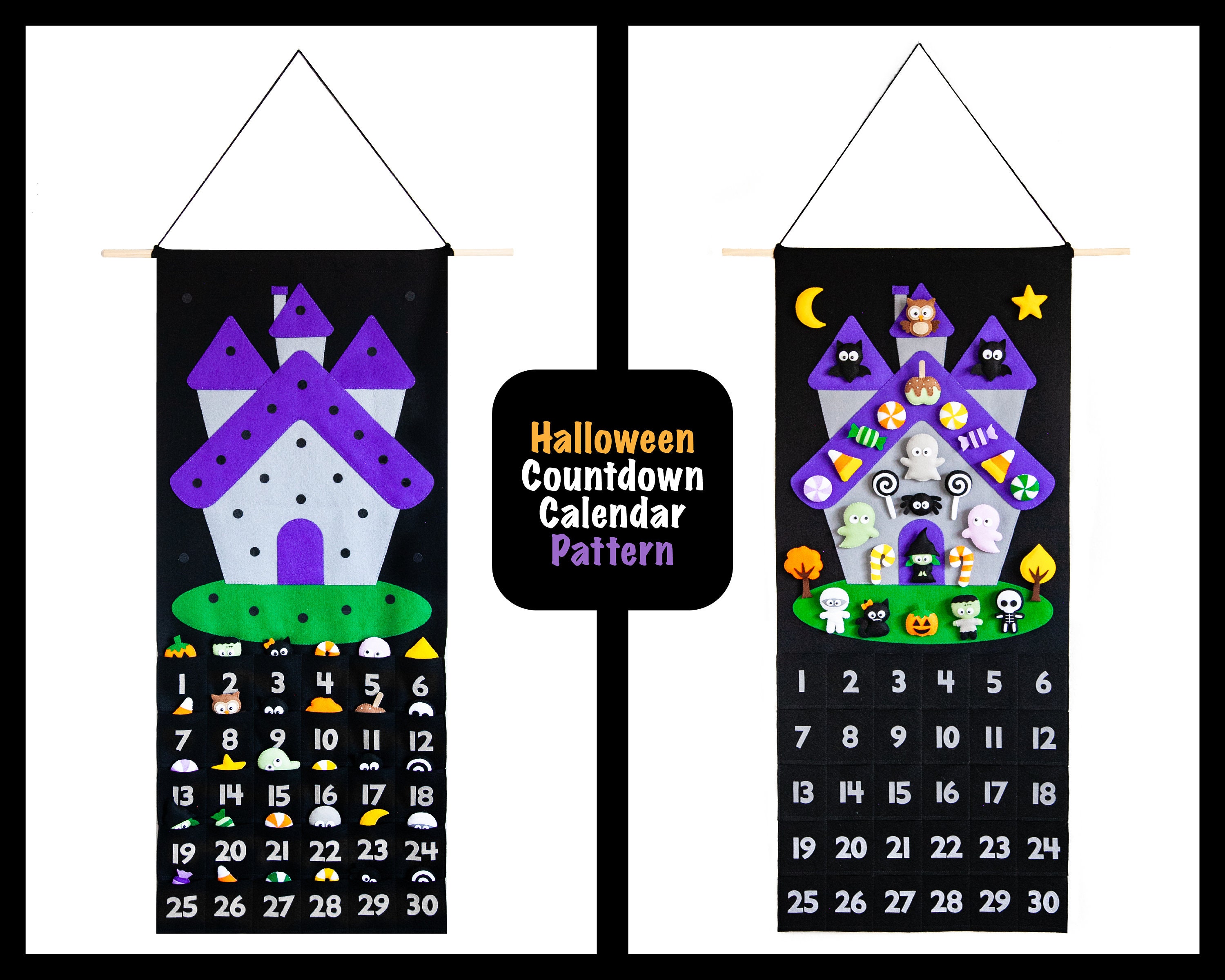 Pattern Halloween Haunted House Calendar Countdown Advent Etsy