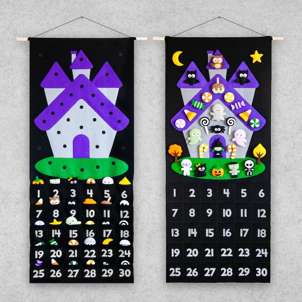 Pattern: Felt Halloween Haunted House Calendar Countdown - Advent Calendar and Ornaments - PDF Sewing Tutorial Download and SVG Files