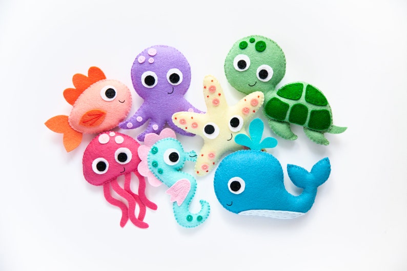 Pattern Felt Sea Creatures Whale, Fish, Turtle, Octopus, Starfish, Jellyfish, and Seahorse PDF Digital Sewing Tutorial Download image 7