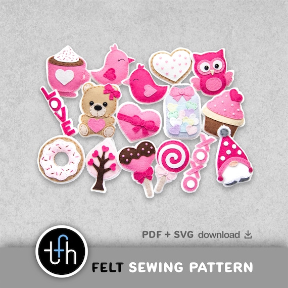 Sewing Pattern: Felt Valentine's Day Ornaments