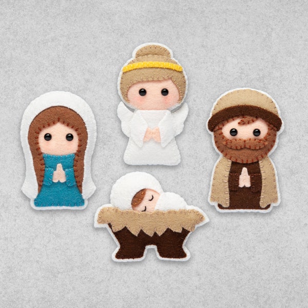Felt Nativity Pattern - Baby Jesus, Virgin Mary, Joseph, Angel - Christmas Ornaments - PDF Digital Sewing Tutorial Download