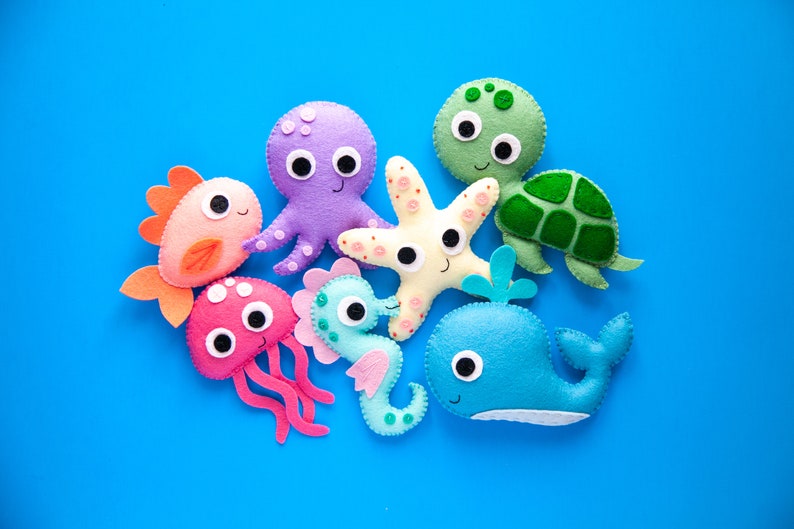 Pattern Felt Sea Creatures Whale, Fish, Turtle, Octopus, Starfish, Jellyfish, and Seahorse PDF Digital Sewing Tutorial Download image 4