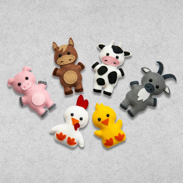 Pattern - Farm Animal Set with Pig, Horse, Cow, Goat, Chicken and Baby Chick - PDF Digital Sewing Tutorial Download