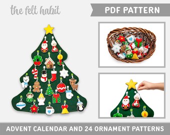 Pattern - Christmas Advent Calendar and 24 Christmas Ornaments - PDF Digital Sewing Tutorial Download