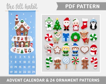 Pattern - Gingerbread House Christmas Advent Calendar and 24 Christmas Ornaments - PDF Digital Sewing Tutorial Download