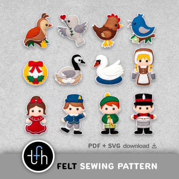 Sewing Pattern: 12 Days of Christmas Felt Ornaments
