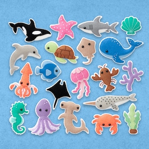 Pattern: Felt Deep Sea Creatures - Whale, Fish, Shark, Turtle, Octopus, Narwhal, Jellyfish, Seahorse, Crab - PDF Sewing Tutorial Download