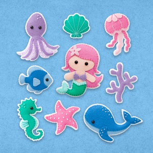 Pattern: Mermaid and Sea Creature Friends - Whale, Fish, Octopus, Seahorse, Jellyfish, Starfish, Seashell, Coral - PDF Sewing Tutorial