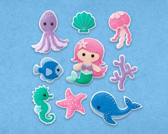 Pattern: Mermaid and Sea Creature Friends - Whale, Fish, Octopus, Seahorse, Jellyfish, Starfish, Seashell, Coral - PDF Sewing Tutorial