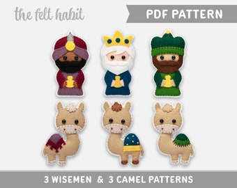 Felt Wise Men and Camel Pattern - Nativity Christmas Ornaments - PDF Digital Sewing Tutorial Download