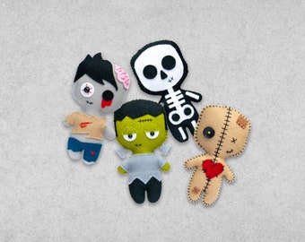 Pattern - Creepy Dolls - VooDoo Doll, Frankenstein, Skeleton, Zombie - PDF Digital Sewing Tutorial Download - Halloween Dolls