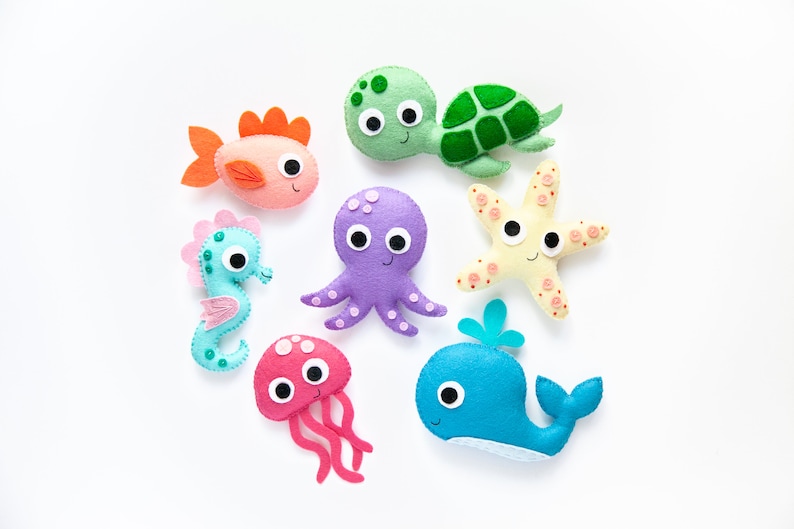 Pattern Felt Sea Creatures Whale, Fish, Turtle, Octopus, Starfish, Jellyfish, and Seahorse PDF Digital Sewing Tutorial Download image 3