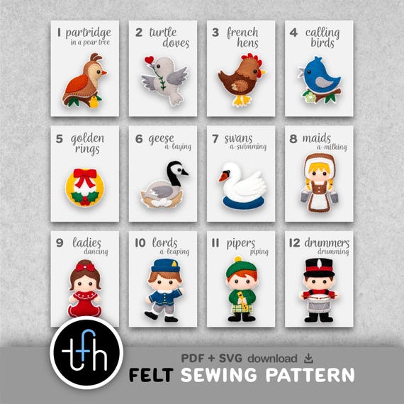 Sewing Pattern: 12 Days of Christmas Felt Ornaments