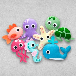 Pattern Felt Sea Creatures Whale, Fish, Turtle, Octopus, Starfish, Jellyfish, and Seahorse PDF Digital Sewing Tutorial Download image 1
