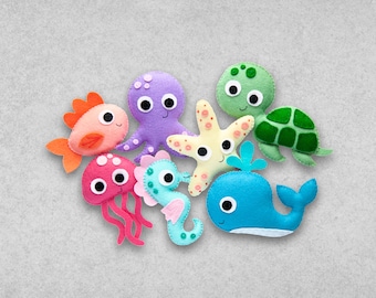 Pattern - Felt Sea Creatures - Whale, Fish, Turtle, Octopus, Starfish, Jellyfish, and Seahorse - PDF Digital Sewing Tutorial Download