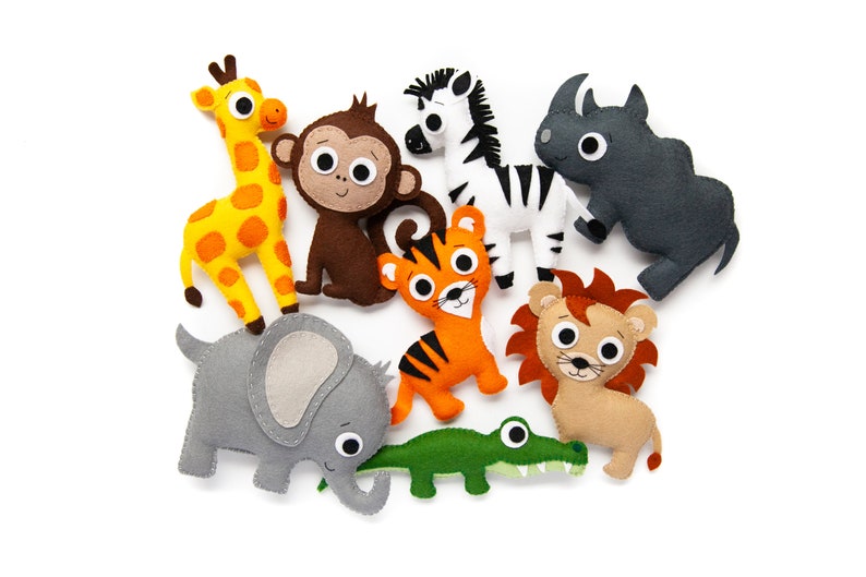Pattern Rhino Giraffe PDF Digital Sewing Tutorial Download Alligator Tiger Felt Zoo Animals Elephant Zebra Monkey Lion