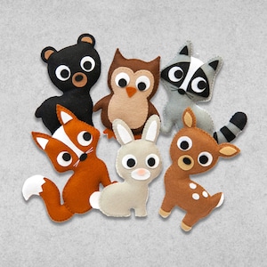 Pattern - Felt Forest Animals - Bear, Deer, Bunny, Owl, Fox, Raccoon - PDF Digital Sewing Tutorial Download