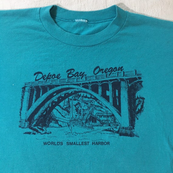 Vintage turquoise single stitch Depoe Bay, Oregon… - image 2