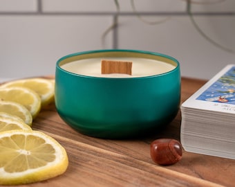 Lemon candle, aromatherapy candles, manifestation candle with wood wick, essential oil candle, clean vegan candle, uplifting gift