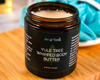 Whipped body butter in Yule Tree scent, vegan/organic/natural body butter, shea butter body lotion