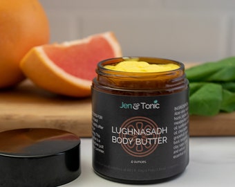 Lughnasadh Body Butter, vegan organic whipped body lotion with grapefruit and basil natural fragrance