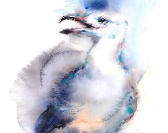 Seagull, Watercolor fine art print from original, Commission Art, Animal Portrait, Birds Portrait, Gift Idea