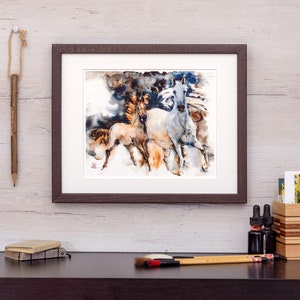 Running horse and foal, Watercolor fine art print from original, Commission Art, Animal Portrait, Gift Idea image 2