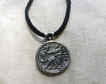 Collar de gargantilla con botón de moneda romana vintage de 14", collar con botón de plata, collares de joyería con botones, joyas únicas, regalos únicos