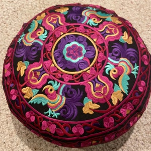 13" Meditation Zafu Cushion- Fuchsia Embroidered