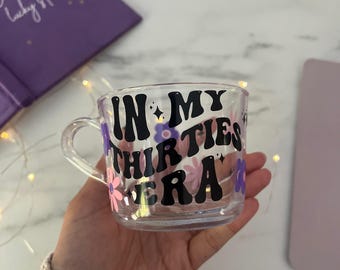 Thirties Era Glass Cup: Retro Floral 30th Birthday Gift