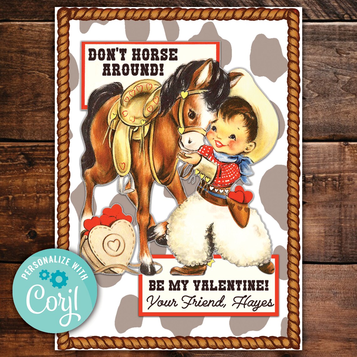 Cowboy Horse Western Valentine's Day Card Personalized Etsy