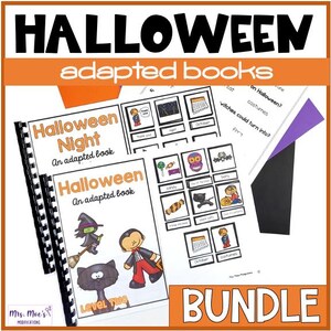 Könnte beinhalten: Ein Halloween-Themenpaket mit angepassten Büchern. Auf dem Cover eines Buches steht "Halloween Night" und auf dem anderen "Halloween". Das Bild enthält Illustrationen einer Hexe, eines Vampirs und einer schwarzen Katze. Das Wort "BUNDLE" steht in einer leuchtend orangefarbenen Box.