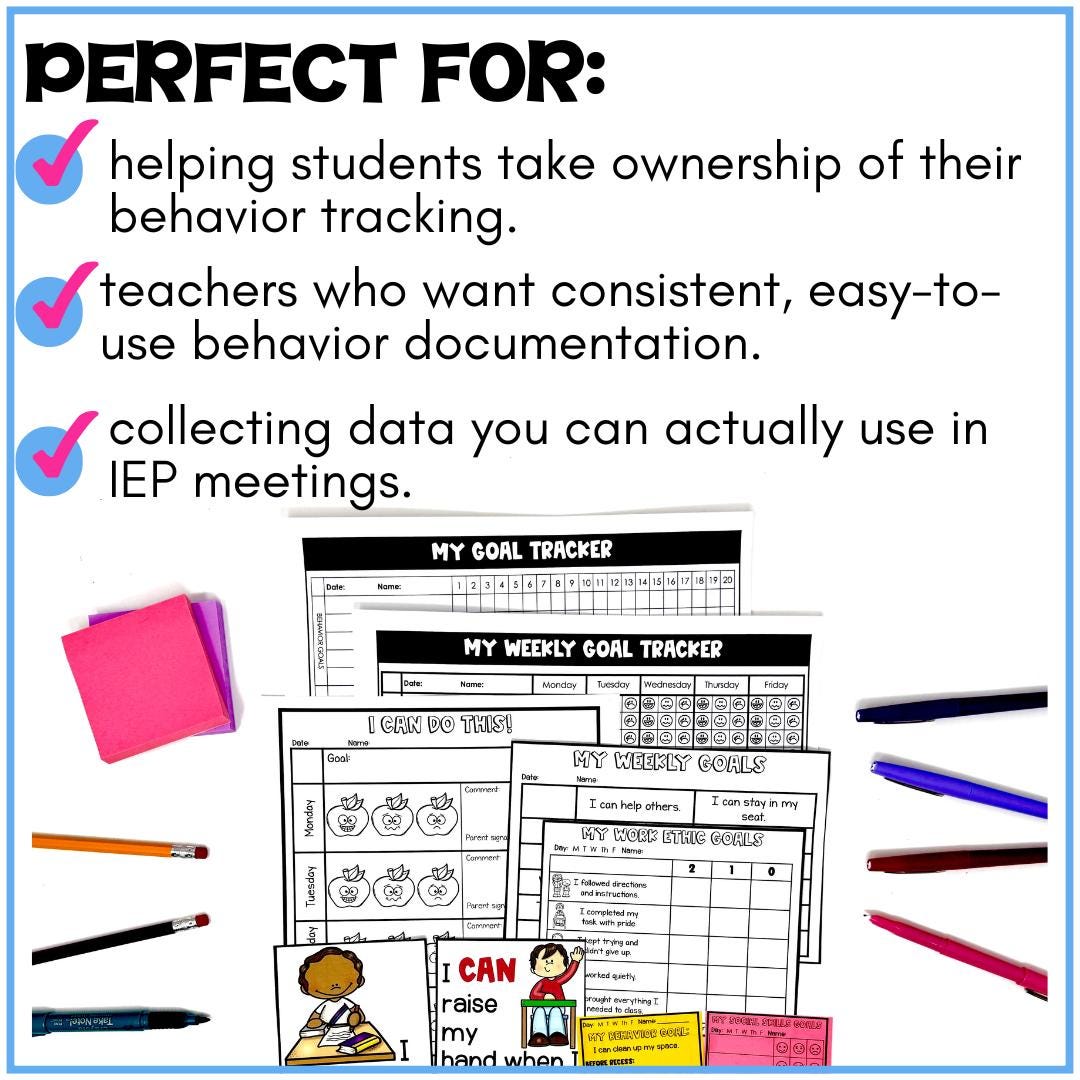 Self Monitoring Charts, Sticky Notes & Visual Behavior Supports ...