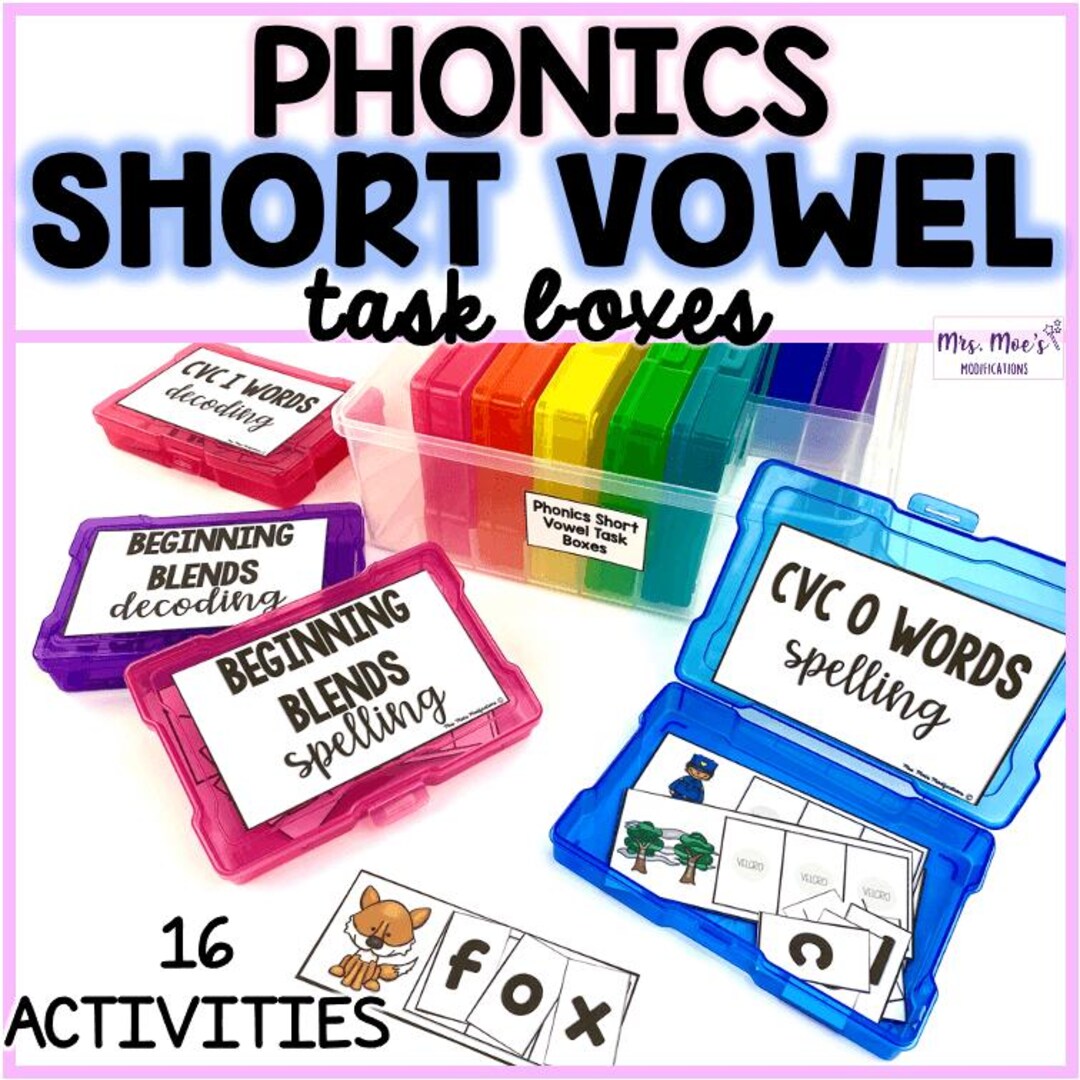 Phonics: Short Vowel Task Boxes - Etsy