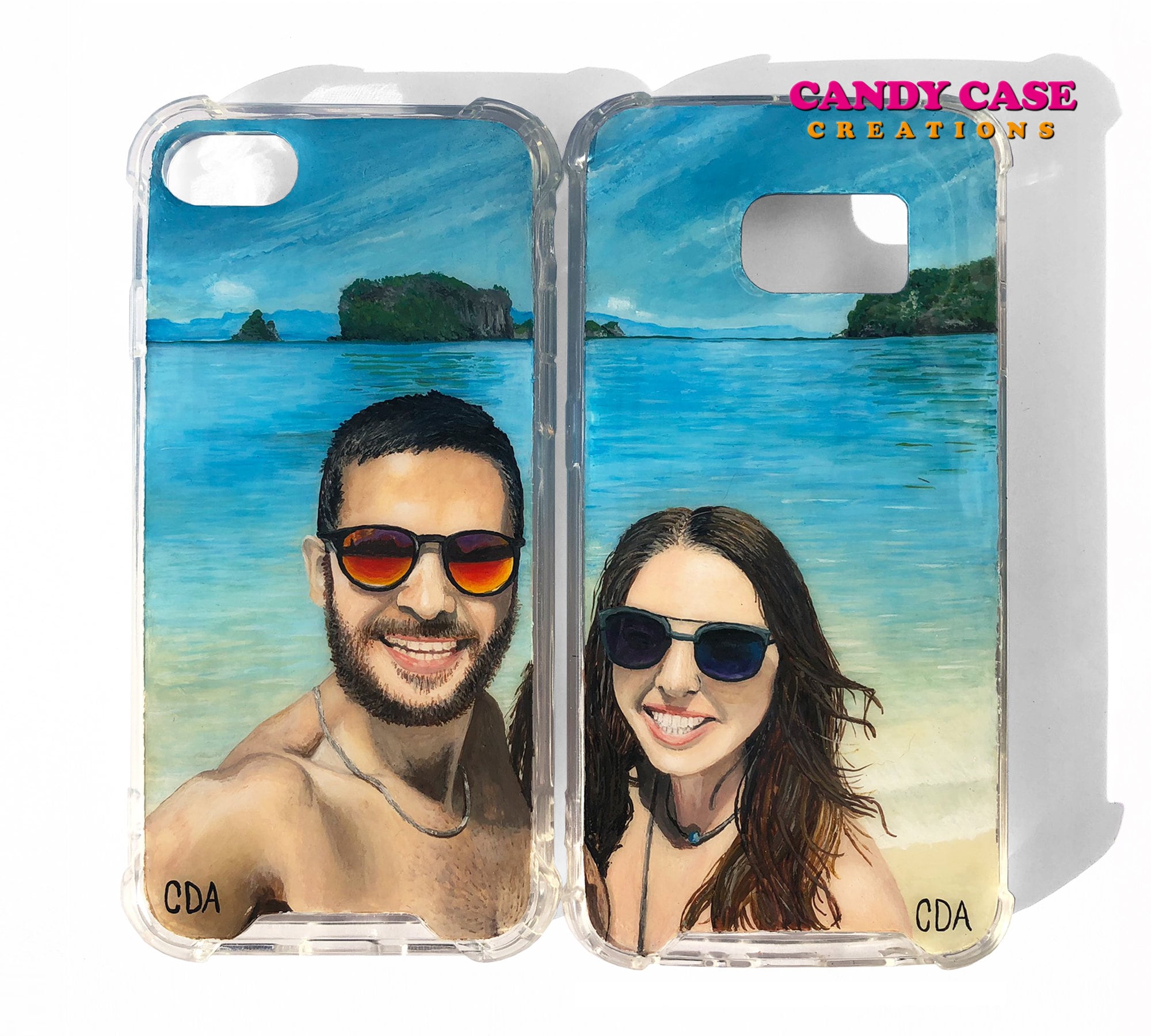 2 Hand Painted Phone Cases Bespoke Matching Couple Custom Human