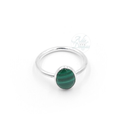 Bague De pierre gemme de Malachite, anneau argenté de sterling de pierre verte, anneau de gemme de gemme de semi-précieux, Dainty