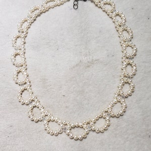 Hand-woven Real Genuine Freshwater (5-6mm) Pearl Collar Necklace with Swarovski Crystals and Sterling Silver Clasp, 18&quot; + 1&quot;