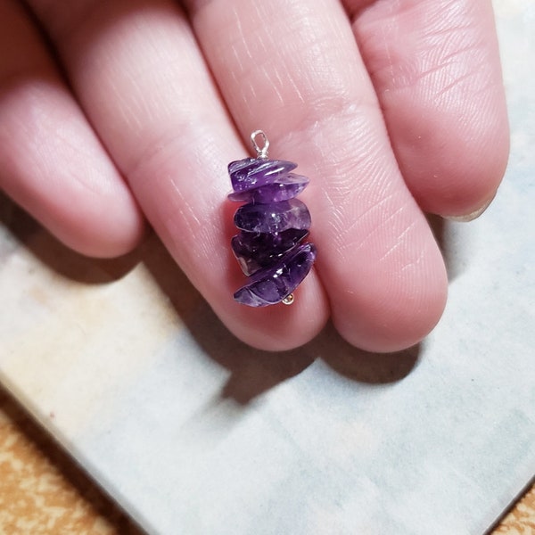 Genuine Amethyst Chips Charm/Pendant, made with Sterling Silver Pins (NEW CARNELIAN OPTION)