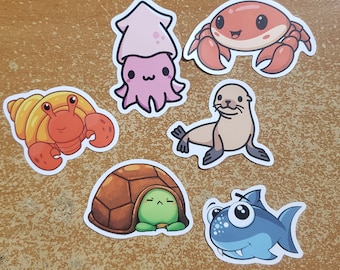 Schattige Sea-Life Oceaandieren gestanst stickers, 6st