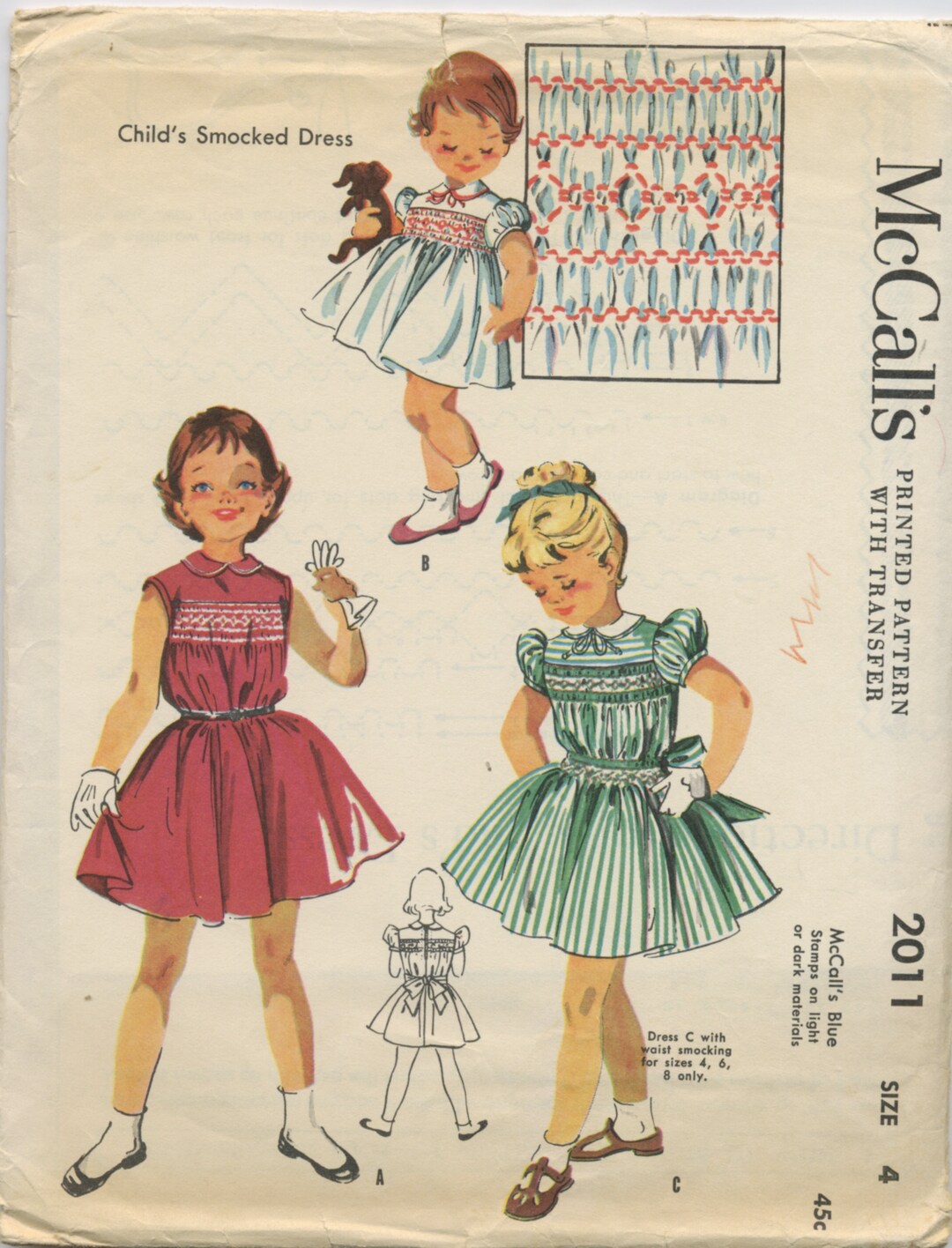 Mccalls 2011 Smocked Dress Size 4 1955 - Etsy