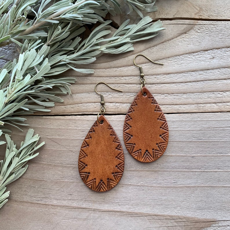 Mountain Leather Teardrop Earrings Tribal Mountain Chevron - Etsy