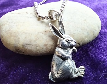 Detailed Bunny Rabbit - Solid Sterling Silver Charm Pendant - Goddess Designs