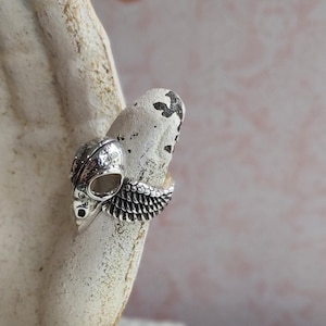 Raven Skull ring Detailed - Goddess Designs - Sterling Silver Ring -Detailed Carved Wings / Multiple Sizes Available