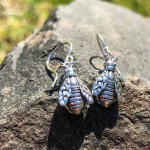 Goddess Designs / Detailed Bees Sterling Silver Earrings / Sterling Silver Bees / Bees Earrings / Bee Jewelry