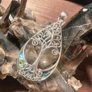 Goddess Designs / Detailed Tree of Life Abalone Sterling Silver Statement Pendant