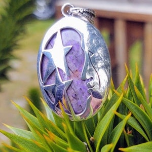 Sugilite Celestial Sterling Silver Pendant / Sugilite Moon and Stars Pendant / Sugilite Pendant / Moon and Stars Pendant / Sugilite