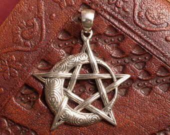 Goddess Designs / Moon and Pentacle Sterling Silver Pendant
