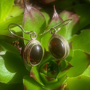 Cabochon Almandine Garnet Sterling Silver Oval Earrings