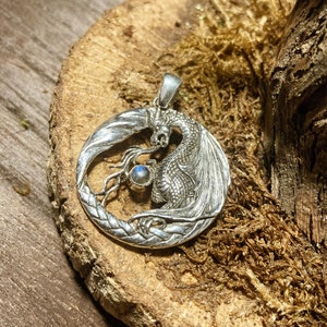 Goddess Designs / Detailed Fire Breathing Dragon with Labradorite Crystal Ball Sterling Silver Pendant